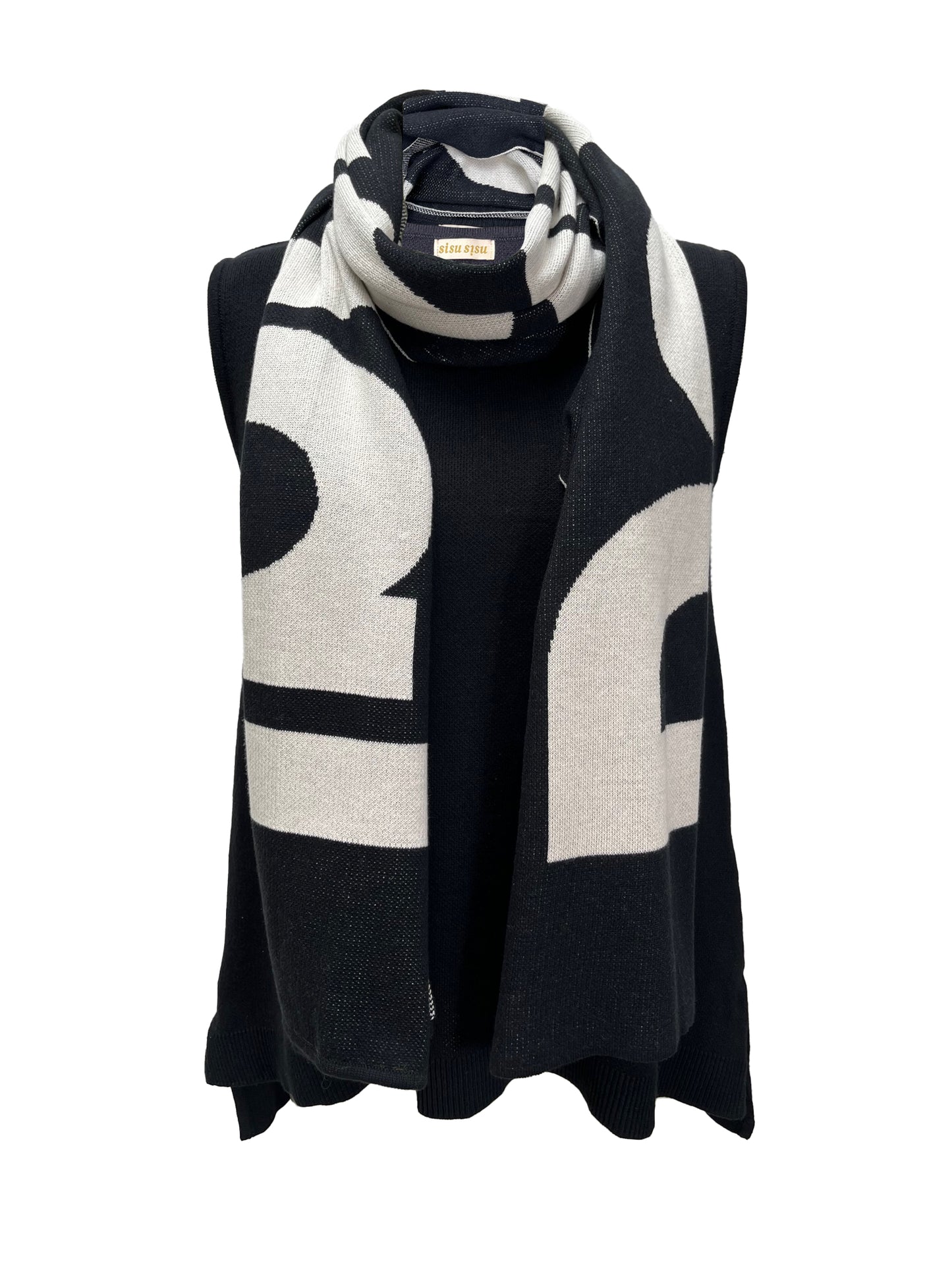 Delusional Cotton Knitted Scarf - Black & Ivory
