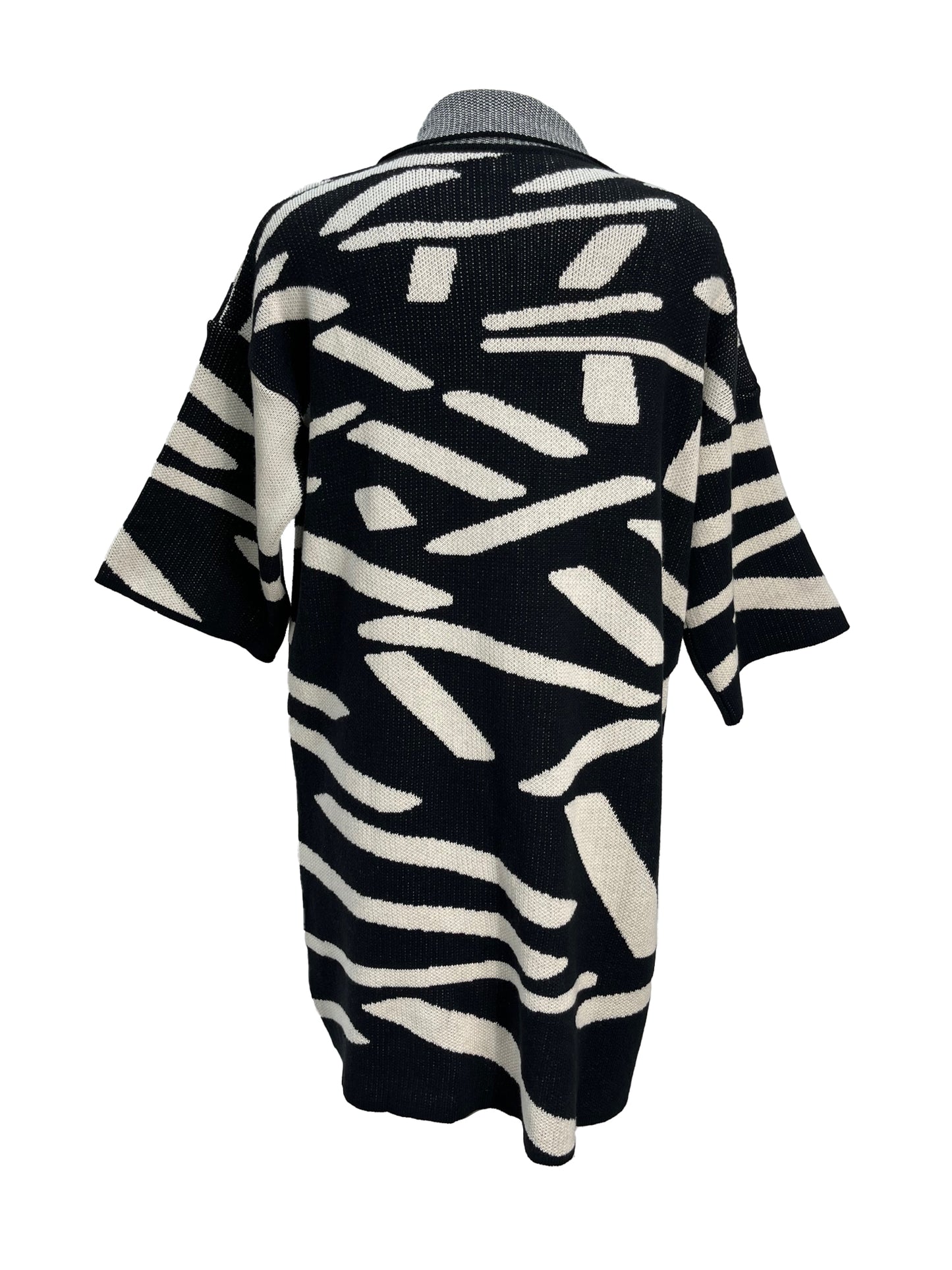 Mosaic Short Cotton Knitted Coat - Black & Ivory