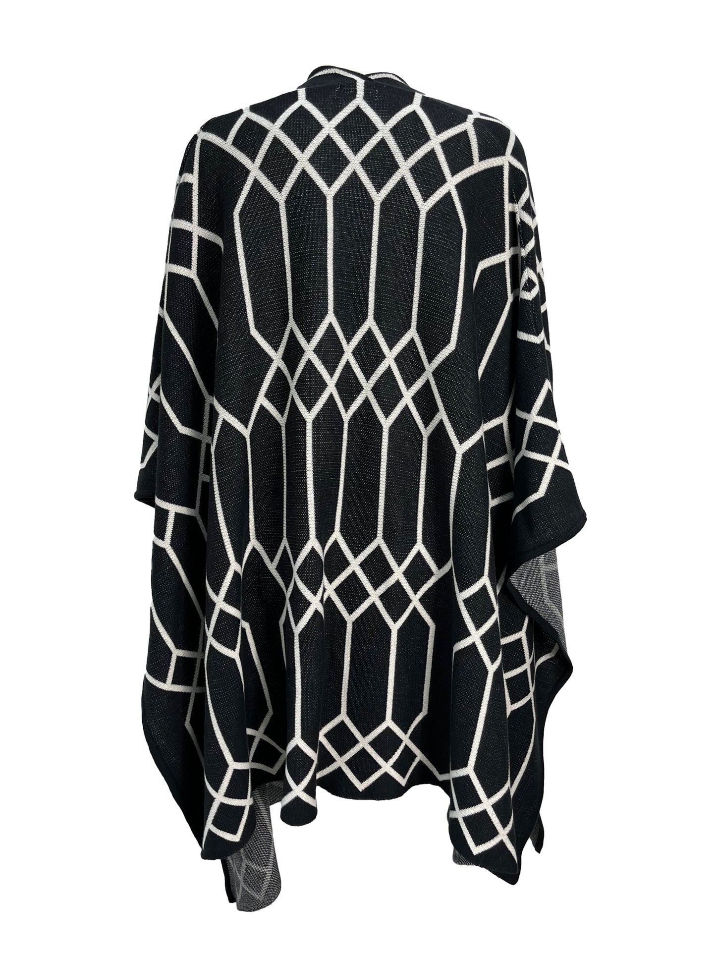 Geometric Knitted Kimono/Cape - Black & Ivory