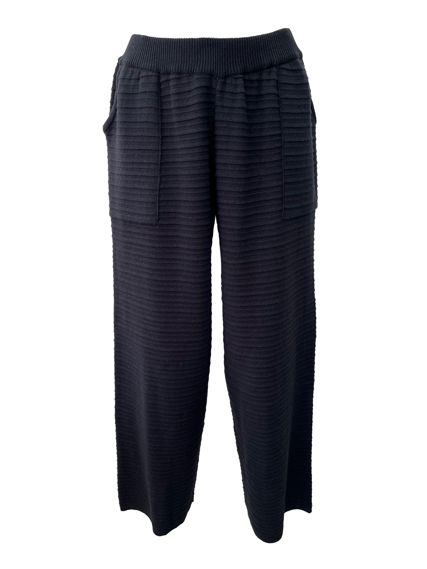 Ribbed Cotton Knitted Barrel Trouser - Black
