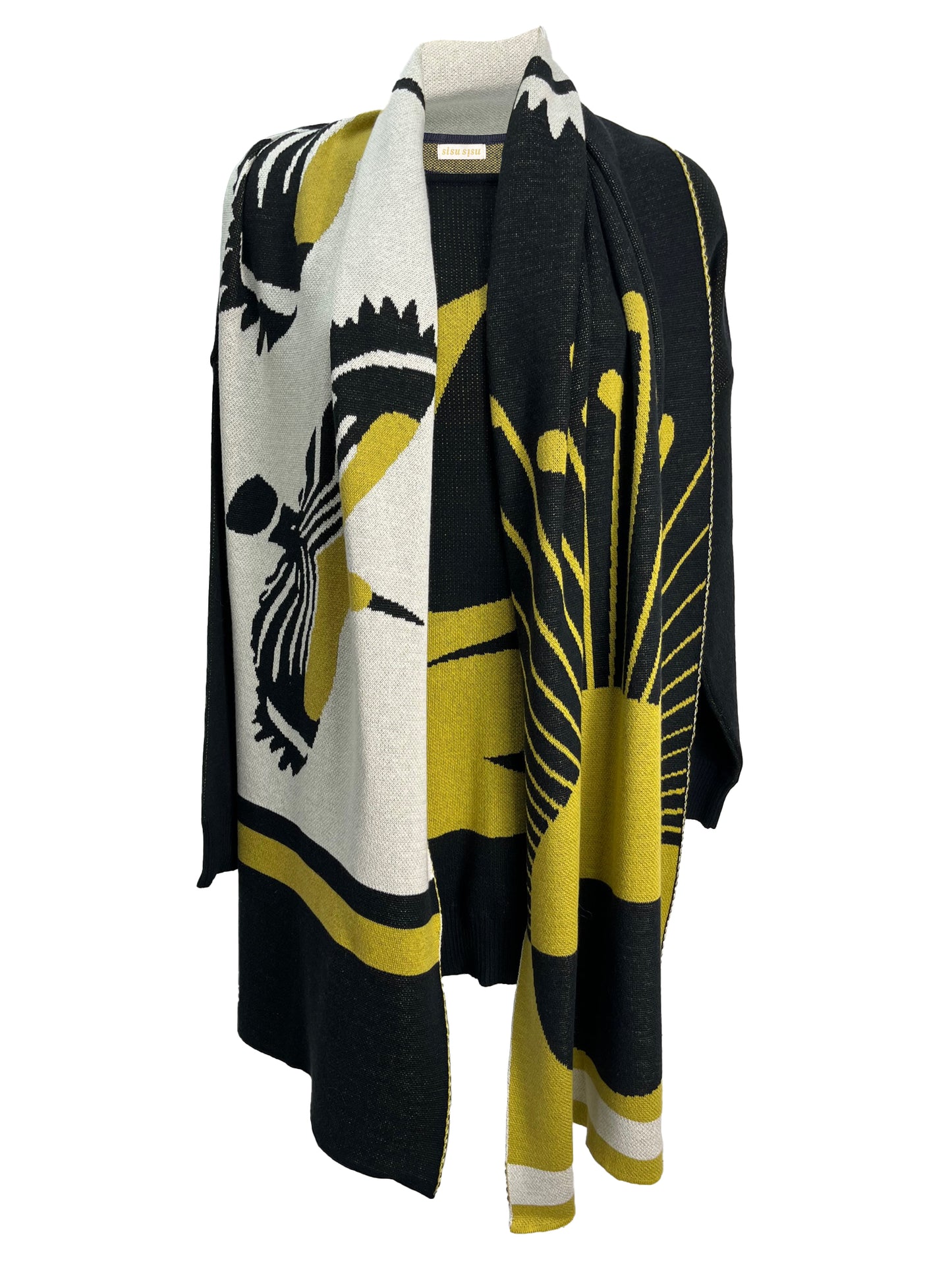Bird Of Paradise Cotton Knitted Sweater - Black & Chartreuse