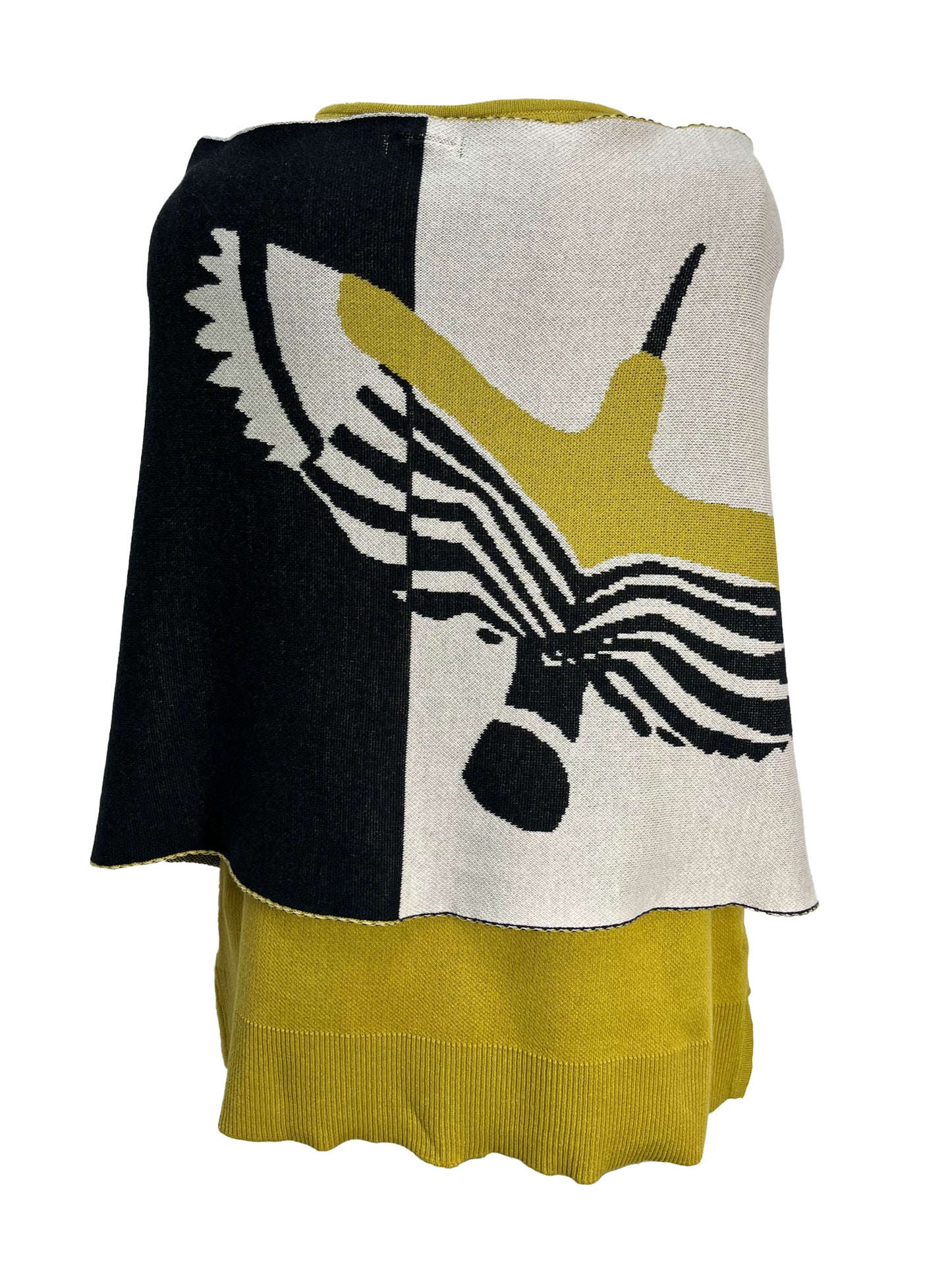 Hoopoe, Sun And Pincushion Protea Cotton Knitted Scarf - Chartreuse, Black & Ivory