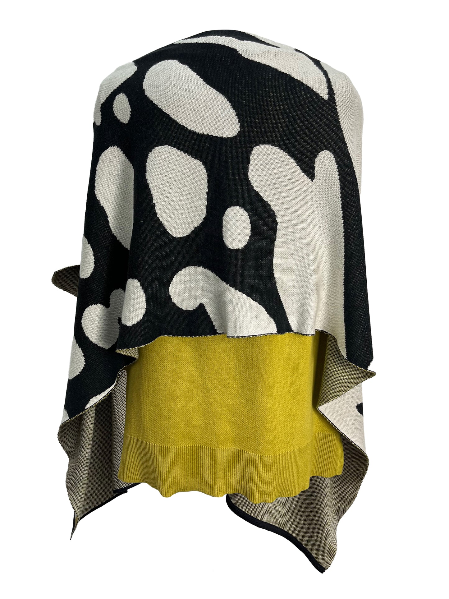 Goliath Irregular Spot Cotton Knitted Scalloped Scarf - Black Ivory & Chartreuse