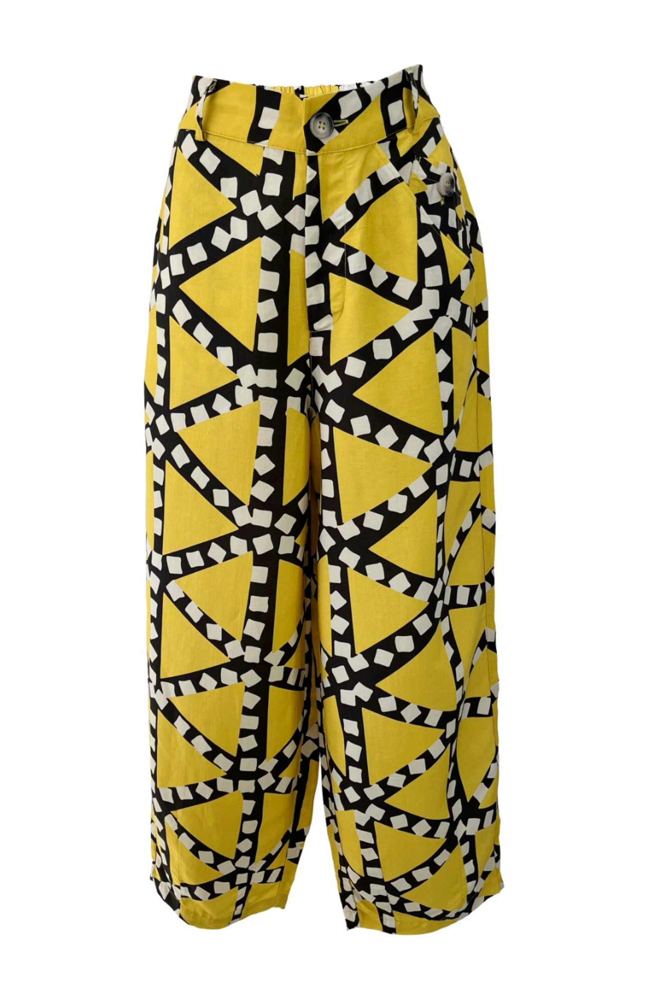 Sour Lime Geometric Print Barrel Trouser