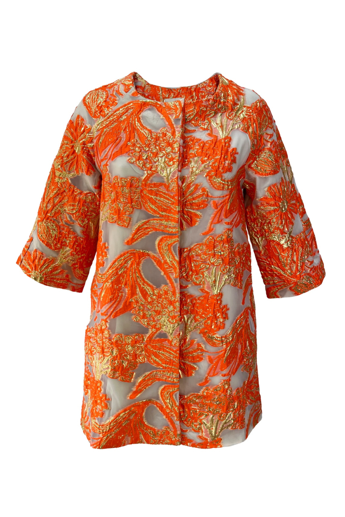 Sunset Orange And Gold Statement Flower Coat