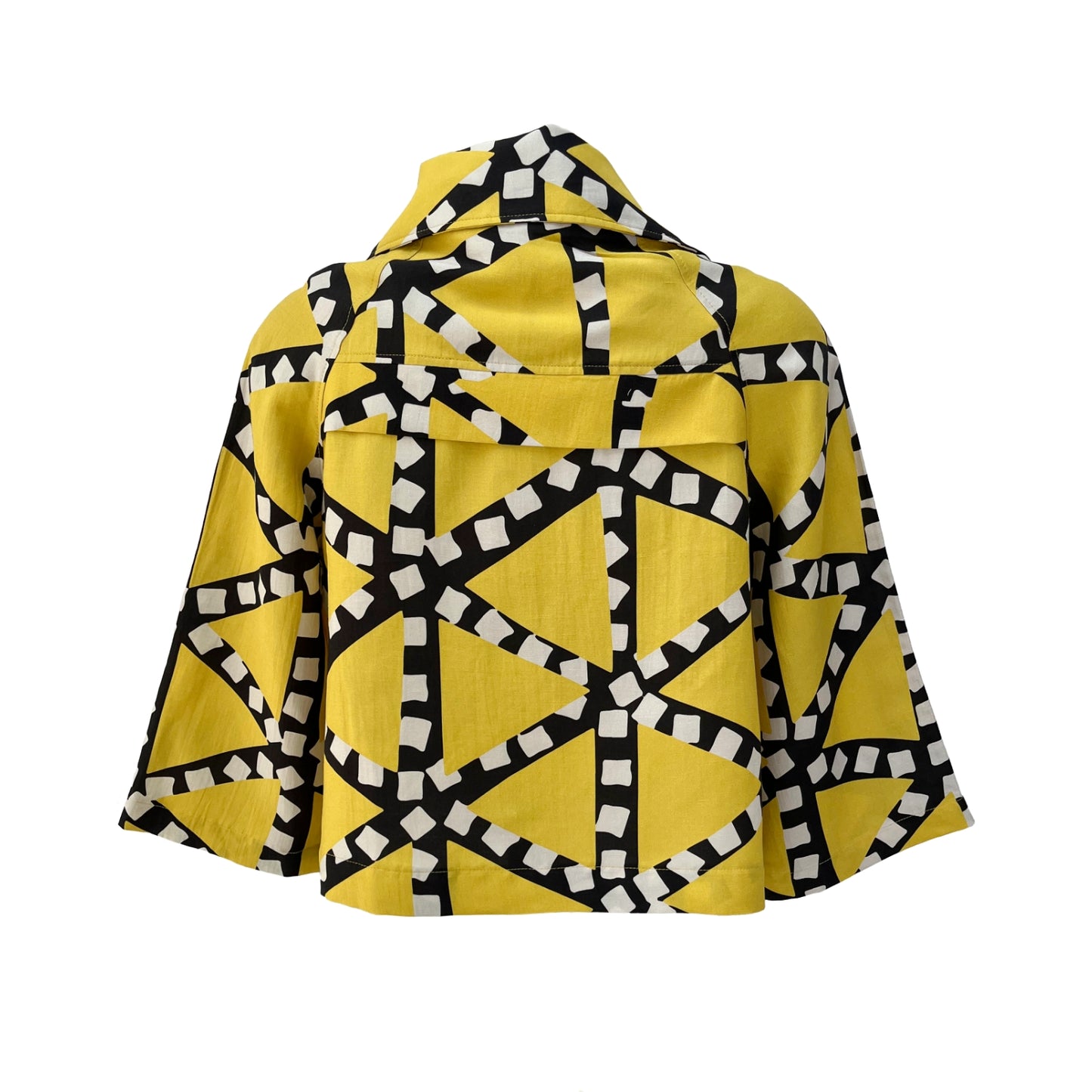 Sour Lime Geometric Print 3/4 Sleeve Cropped Jacket