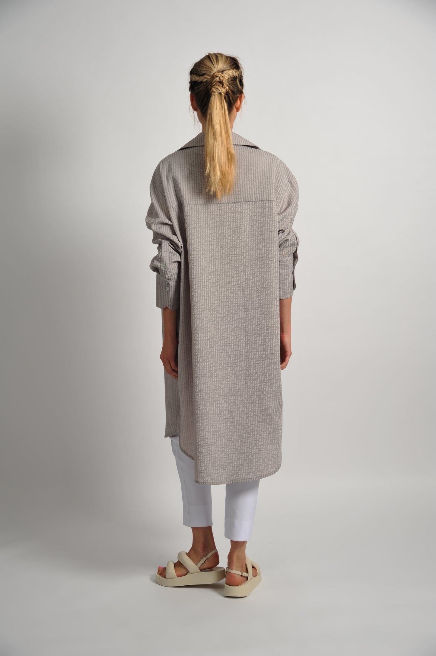 Seersucker Shirt Dress - Putty