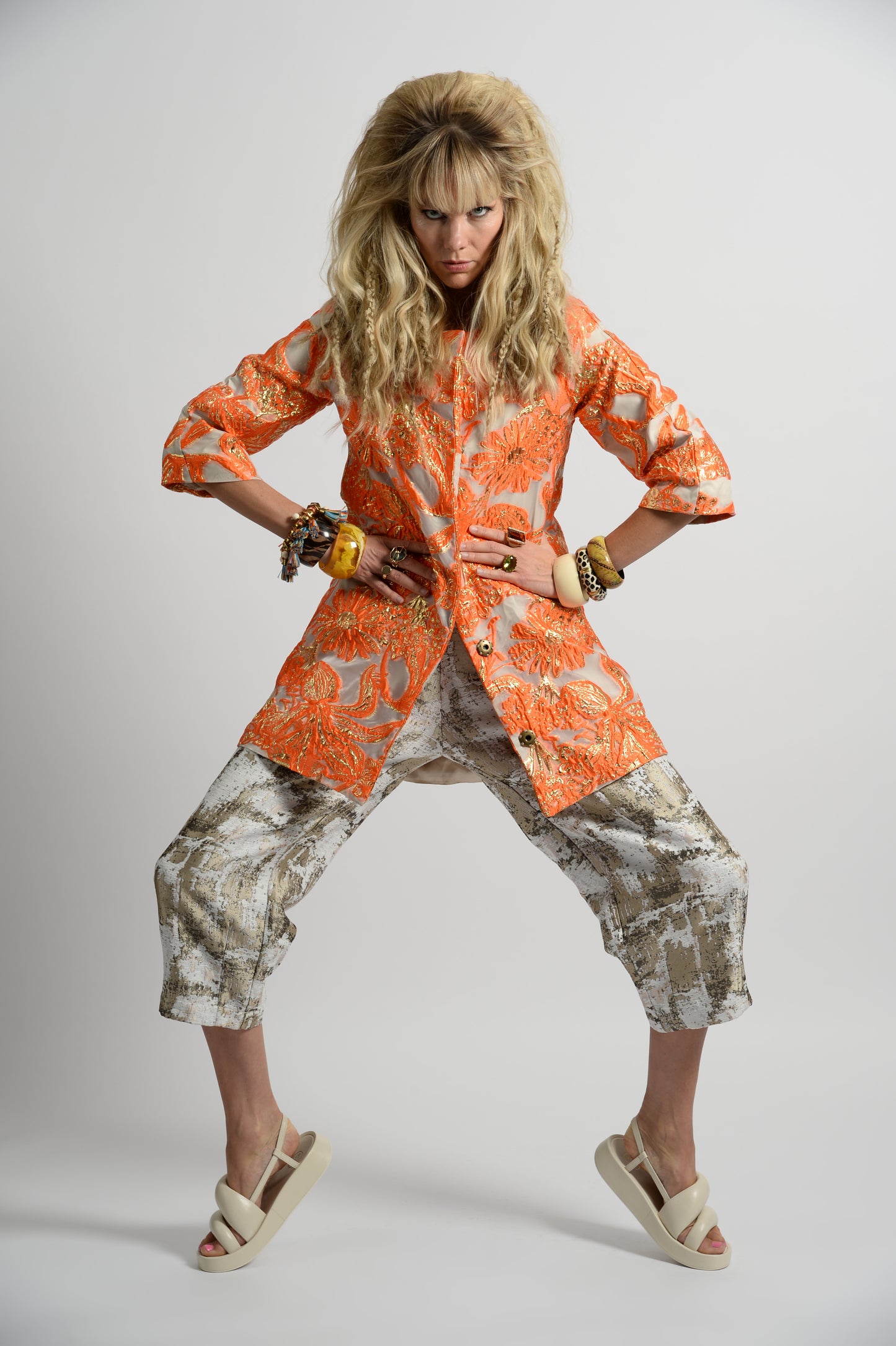 Sunset Orange And Gold Statement Flower Coat