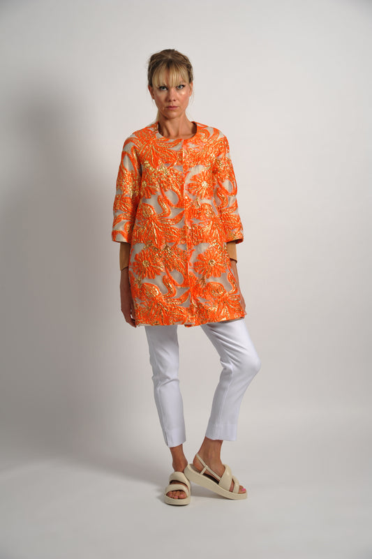 Sunset Orange And Gold Statement Flower Coat