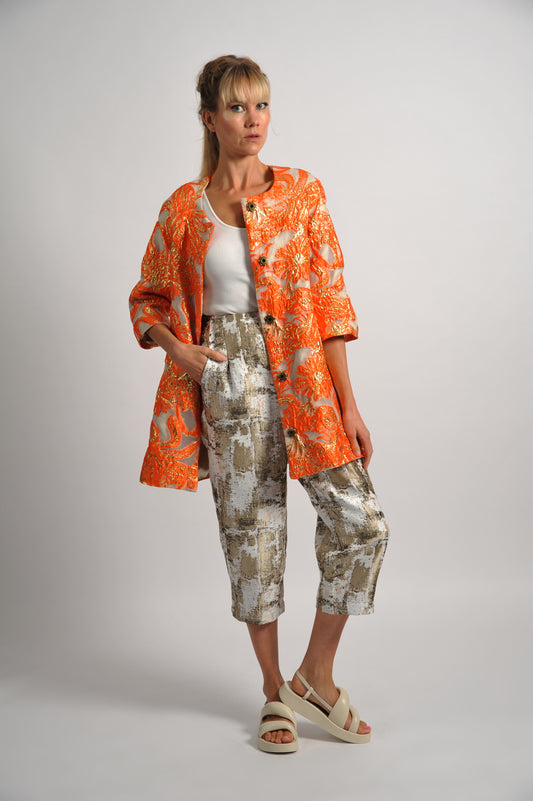 Metallic Brocade Barrel Trouser - Golden Beach